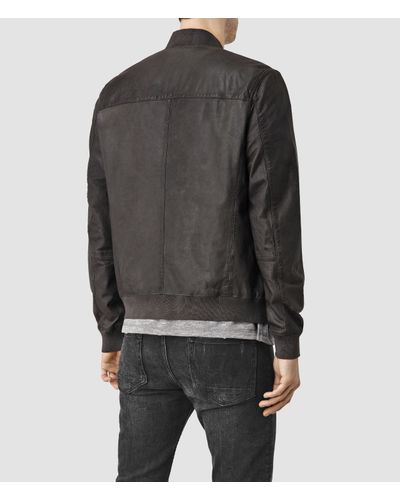 AllSaints Kino Leather Bomber Jacket in Anthracite Grey (Black) for 